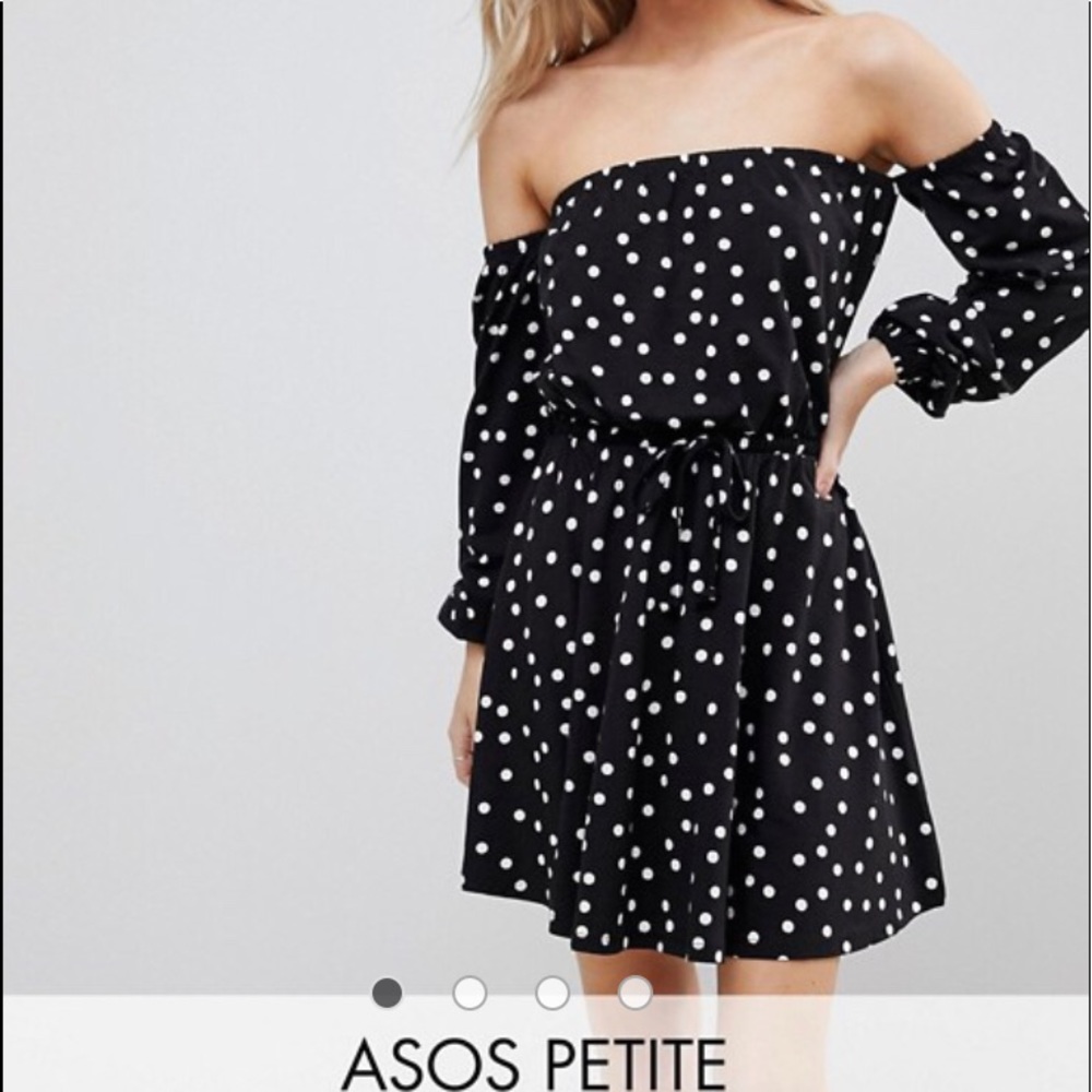 ASOS off the should long sleeve Polka dot dress